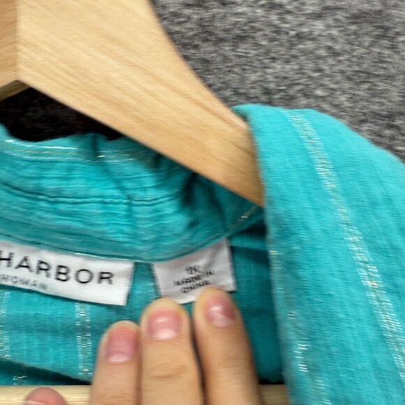 Sag Harbor Shirt Women 1X Plus Blue Striped Button Up Collared Short Sleeve - Picture 4 of 8